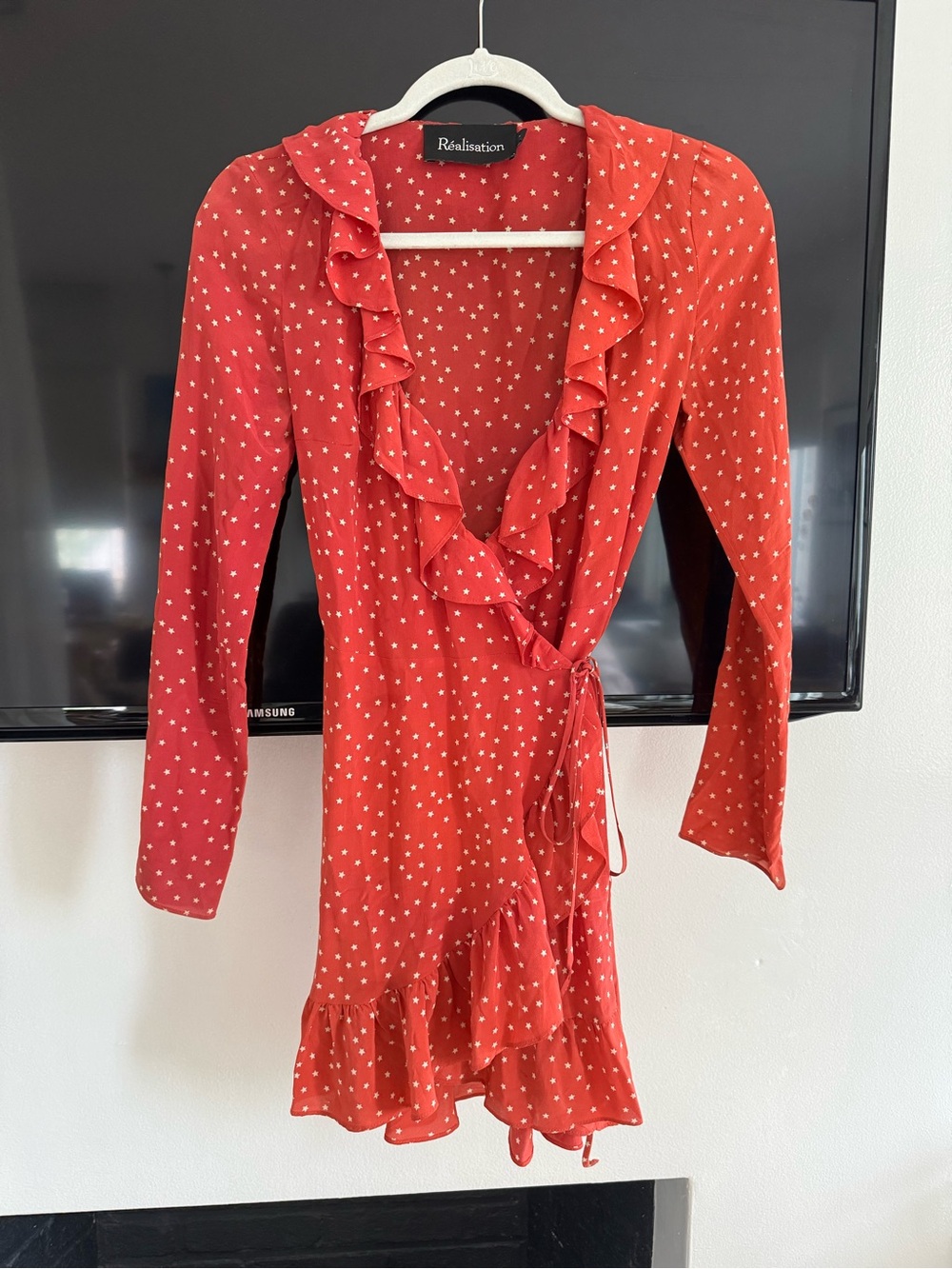 Realisation Par Coral-Red Star Print Wrap Mini Dress